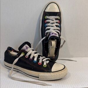 Converse Black Sneakers with Rainbow Eyelets (sz 7)